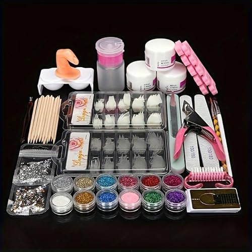 Acryl-Nageldesign-Werkzeug-Set, Acryl Nagelset Gelnägel Starterset, Professionelles Nägel Selber Machen Acrylgel für Nägel Nagelkunst-Werkzeuge Zuhause, Salon, Frauen, Mädchen, Anfänger