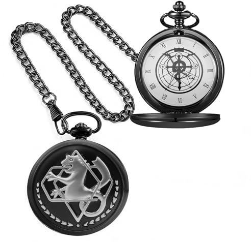 Tiong Pocket Watch Quartz Pocketes Watch with Chain for Cosplay Christmas Valentine's Day Birthday Gifts Fathers Day, black silver