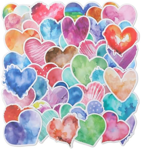 Ymapinc 50Pcs Colorful Heart Stickers - Small Love Stickers for Scrapbooking, Cute Heart Scrapbook Sticker for Water Bottle, Phone, Journaling Laptop
