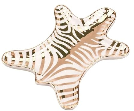 SDIUAKBV Keramisk smyckesskål keramisk platta handmålad guld tiger hud dekoration zebraskål små smycken rack ringar armband örhängen brickhållare (gyllene)