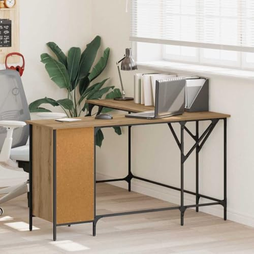 YuuSsea Eckschreibtisch Artisan-Eiche 141x141x75cm, Holzwerkstoff, Industriedesign, mit Regal, groÃŸer Stauraum, Stabiler Computertisch für Home Office, modernes Arbeitszimmer