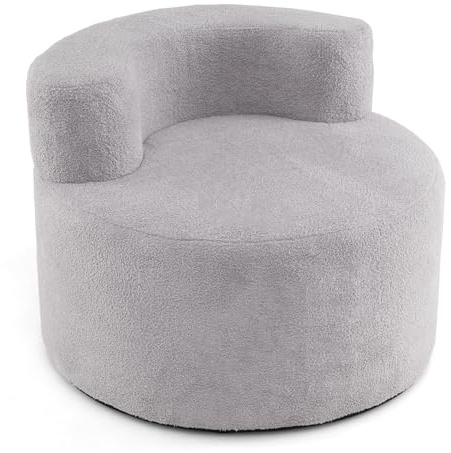 GOPLUS Sofá Individual con Forma de Media Luna, Sillón con Suave Tejido Polar y Respaldo Curvado, Funda Removible y Lavable, Puf Sofá Redondo Elegante para Salón Dormitorio Sala de Proyección (Gris)
