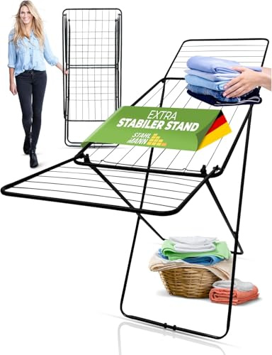 STAHLMANN ® Wäscheständer [18 m Trockenfläche] - Wäscheständer Schwarz platzsparend mit rutschfesten Füßen - Flügelwäscheständer -Wäschetrockner