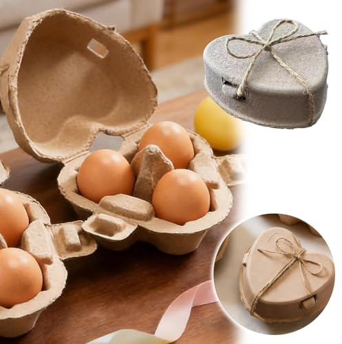 Eierkartons,30 Stück, herzförmiger Papier-Zellstoff-Eierbehälter mit Juteseil, wiederverwendbare Körbe, Halter für Hinterhof, Aufbewahrung, Valentinstag, Hühnerliebhaber, Geschenke (Beige)