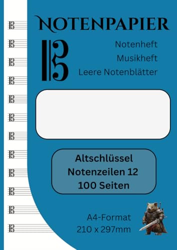 Altschlüssel | Notenpapier | Notenheft | Leere Notenblätter | 100 Seiten | 12 Notenzeilen pro Seite: A4-Format (210 x 297mm) (Savage Notenpapiere)