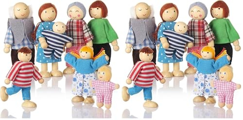 Jzszera Biegepuppen Puppenhaus Puppen 8 Personen Puppenfamilie für Puppenhaus, Familie Puppen für puppenhaus Holz Kinder Spielzeug Minipuppen Zubehör Biegepüppchen für Puppenstube (Packung mit 2)