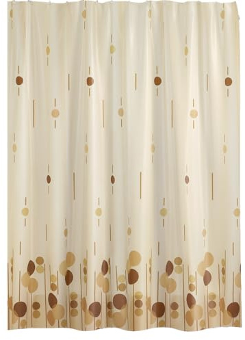 EDLER Textil Duschvorhang 240 x 200 cm Hell & Dunkel Braun, Beige | Waschbarer Stoff Duschvorhang mit Braun Kreisen Design | Badewannen- & Duschvorhang inkl. Ringe | Wasserabweisend & Pflegeleicht