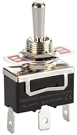 Heschen Metall-Kippschalter, C513A, SPDT, Dauerlicht, ON/OFF/ON 3 Positionen, 15A 250VAC, 3 Flachstecker, CE