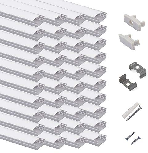 hunhun 40-Pack 3.3ft/1Meter U Shape LED Aluminum Channel System with Milky Cover, End Caps and Mounting Clips, Aluminum Profile for LED Strip Light Installations, Very Easy Installation