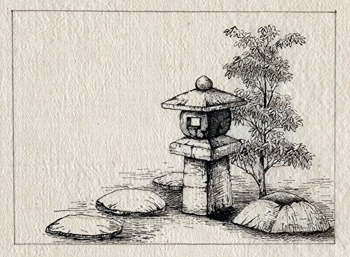 Japan Garden Ornament Njapanese Ornamental Stone Lantern Post In A Garden Setting Next To A Tall Bush And Small Stones Pen And Ink Drawing C1878 Possibly By Kano Poster Print by (24 x 36)