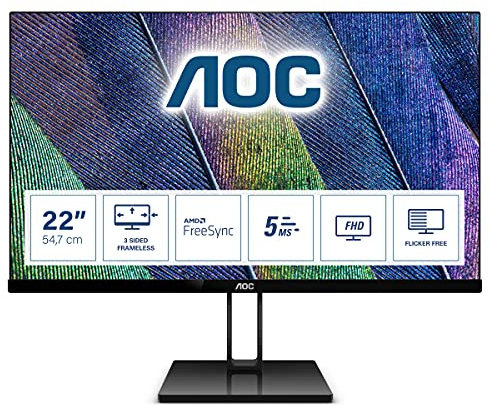 AOC 22V2Q Monitor LED da 21.5 IPS, FHD, 1920 x 1080, Senza Bordi, HDMI, DP, Nero