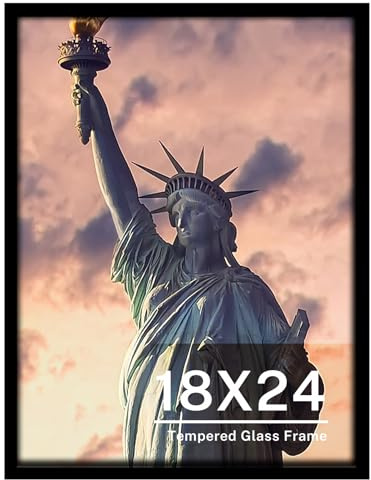 ONE WALL Tempered Glass 18x24 Poster Frame, Black Wood Photo Picture Frame for Wall Vertically or Horizontally Display - Mounting Hardware Included