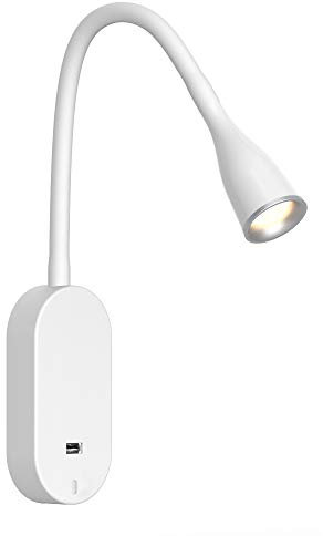 kalb Material für Möbel LED Bettleuchte 'Tulipano II' 4.5W Leseleuchte USB Bettlampe Aufladestation, Farbe:Weiß