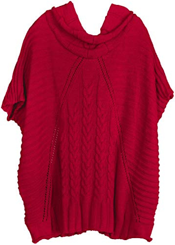 styleBREAKER Poncho da Donna Lavorato a Maglia a treccie, Maniche e Collo a Scialle 08010054, Colore:Rosso