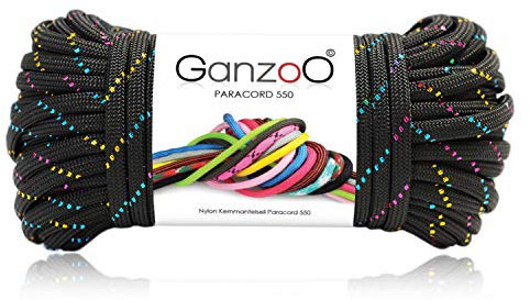 Paracord 550 Seil Glitter-Cord für Armband, Leine, Halsband, Nylon/Polyester-Seil mit 7 Kern-Strängen, 30 Meter, 4mm Stärke | Mehrzweck-Seil | Parachute Cord | Farbe: Schwarz-Bunt