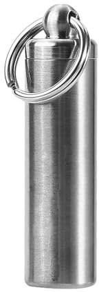 Wasserdichter Pillenanhänger Kapsel Schlüsselbund, Edelstahl Container Trockenbox Pillenhalter Camping Pille Container Flasche Match Case für Reisen Camping Notfall Outdoor Survival Lagerung