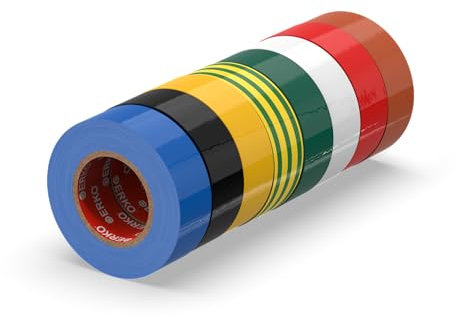 ERKO Isolierband Multicolor 19mm x 20m PVC Set 8 Stück Elektrische Leitungen Reparatur, Hochflexibel mit starker Klebekraft, Chemiebeständig, Wasserfest, Farbig Set, Klebeband, Bunt