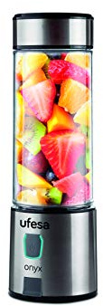 Ufesa BS2400 Onyx Mini Batidora Portátil Recargable, Carga por USB, Hasta 20 Usos por Carga, Batería de 5100 mAh, Botella de Tritán de 400ml, Cuerpo y Cuchillas de Acero Inoxidable, Inox
