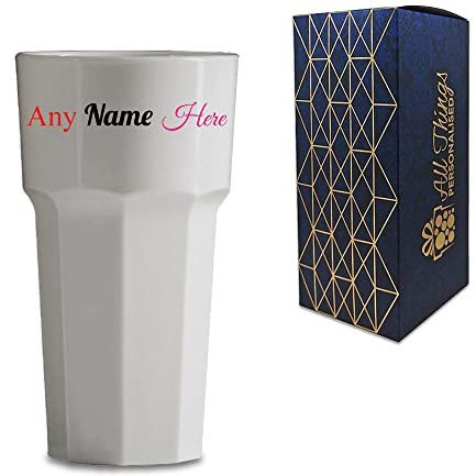 Personalised Plastic White Pint Beer Glass with Gift Box, Personalise with Any Name