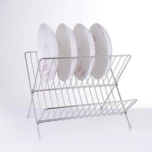 Taxually Scolapiatti da Appoggio Inox, Senza BPA,Dish Rack da Cucina 2 Livelli, Scolapiatti Cucina da Lavandino per Asciugare Ortofrutticolo, Ciotole, Piatti, Multiuso Scolastoviglie Pieghevole