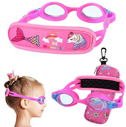 RUIGAO Toddler Swim Goggles Age 2-5, Toddler Goggles No Hair Pull Strap, Kids swimming goggles with Case