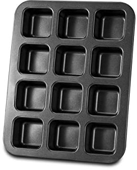 Gurlideo 12 mini panes moldes cuadrados para pasteles, brownie, molde antiadherente de acero al carbono para hornear en horno, gris