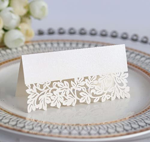 BigTree 60 Pieces White Place Cards Name Table Foldable Dinner Hollow Seat Greeting Number Card Writable Printable for Wedding Easter Xmas Birthday Party Decoration