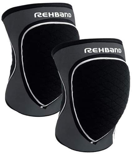 Rehband Knee Pads for Dodgeball, Handball & Indoor Sports, Neoprene Knee Sleeve Protector, Comfortable & Snug Fit, Shock-absorbing Sports Knee Pads Unisex, Colour:Steel Grey - 1 Pair, Size:X-Large