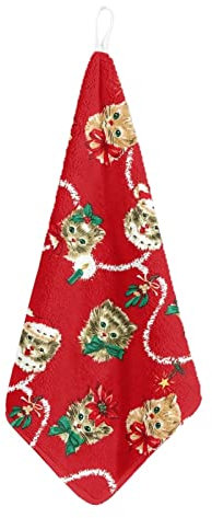 Kuiaobaty Weihnachtstrockentuch mit Aufhängeschlaufe, Weihnachtsmotiv, Korallen-Fleece, Gästehandtücher, rot, Kinder-Mundtücher, weiches Einstecktuch (4 Stück)
