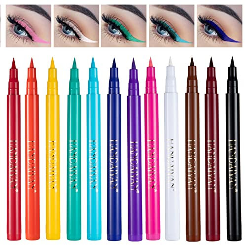 Vesaneae 12 pezzi set Eyeliner,Set di eyeliner liquido opaco Impermeabile a Lunga Durata,Eyeliner colorati altamente pigmentati a prova di sbavature