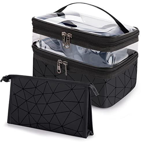 2 Stück Reise Kosmetiktasche Groß Schminktasche Klein Kosmetikbeutel Wasserdicht Toiletry Bag Travel Make Up Tasche Makeup Bag Cosmetic Kosmetik Tasche Damen | Schwarz