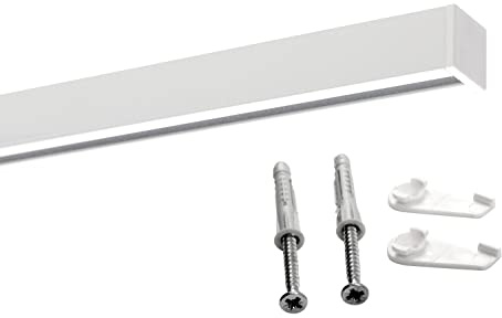 Deco-Raum Gardinenschiene auf Maß Aluminium Innenlauf eckig flach Deckenbefestigung Vorhangstange Flächenvorhang Schiene Innenlaufstange für Vorhänge mit Spannriegel weiss70cm Square