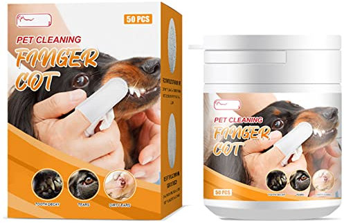 Pet Dental Fingers Wipes, Dog Teeth Cleaning Finger Cots,50 Wipes Oral Wipes Pads for Dogs and Cats - Optimize Oral Health Reduces Plaque, Freshens Breath