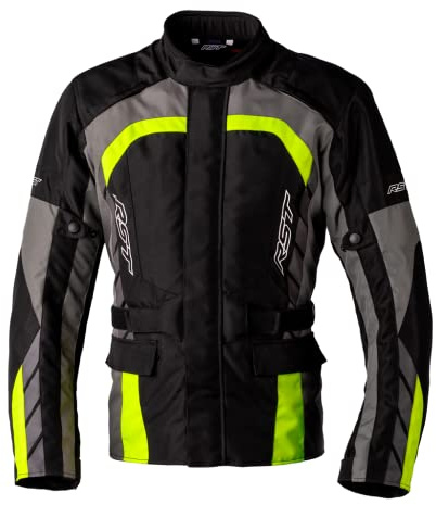 RST Alpha 5 Mens Textile Jacket Motorbike Motorcycle Sports Touring Long Journey CE Approved Jacket (Black/Flo Yellow,46)