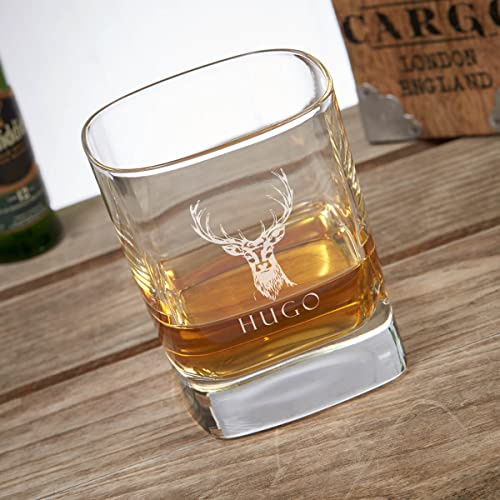 BGExpress Personalised Stag Design 10oz Engraved Square Whisky Tumbler - Gift for Him, Husband, Boyfriend