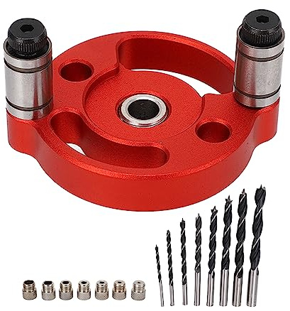 Center Locating Punch Set, Aluminum Alloy Self Adaptive Centering Woodworking Guide Puncher with Drill Bushings (Red)