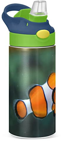 KAAVIYO Art Japan Fisch Wasserflasche Edelstahl Isoliert Vakuumflasche Lecksichere Thermoskanne mit Stroh Bürstenbecher 350ml für Jungen Mädchen