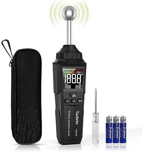 Feuchtigkeitsmessgerät, Zerstörungsfreie Messung Feuchtemessgerät mit Farb-LCD und Akustischem Alarm, Feuchtigkeitsmesser für Wände, Holz, Putz, Mauerwerk, 20-40 mm Analysetiefe（schwarz）