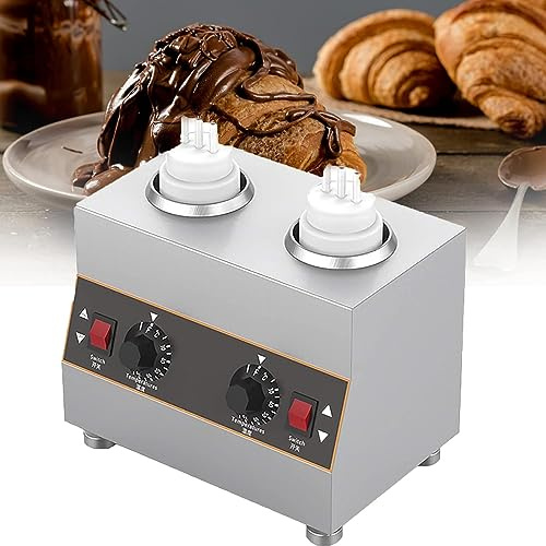 Electric Sauce Warmer,chocolate tempering machine mini with 650ml Sauce Bottles, 30-85°C Adjustable 220V, for Cheese, Hot Fudge, Caramel, Chocolate and Butter-3grid