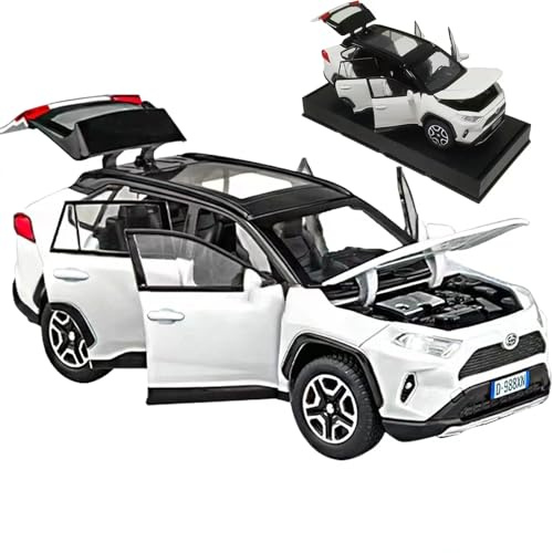 ERBADIHAGO Model Car Compatible 1/32 RAV4 Toy Car Alloy Diecast Collectible Model with Light and Sound Toy Vehicle for Boys Kids Toddler Gift White Car