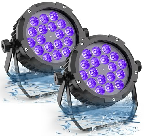 PUZILOZA 2PCS Wasserdichtes LED Par RGBWA+UV 6 IN 1, 18 LED Par Scheinwerfer mit DMX 6/10CH Stroboskop Disco Lichteffekte, Bühnenlicht Strahler für Bar, Kirchen, Club, Konzert, Party im Freien