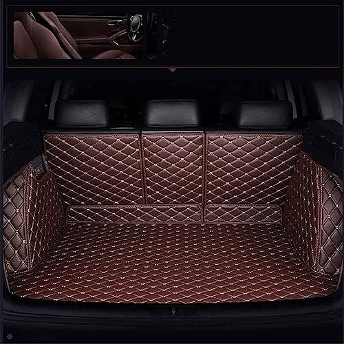WITTSY Auto Leder Kofferraummatten für VW Tiguan II Allspace 7-seat 2017-2023, Vollabdeckung Leder Kofferraummatte Langlebig Wasserdicht Kofferraum Schutzmatte Zubehör,D Coffee