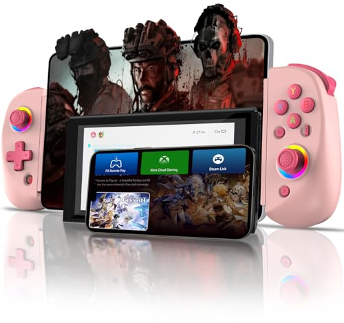 Joso Telefonkontroll för iPhone/iPad/Android/surfplatta, D8-kontroll för Switch/PS/PC med halleffekter joysticks Play COD, Genshin Impact, Android-kontroll, molnspel/fjärrspel, emulatorer rosa