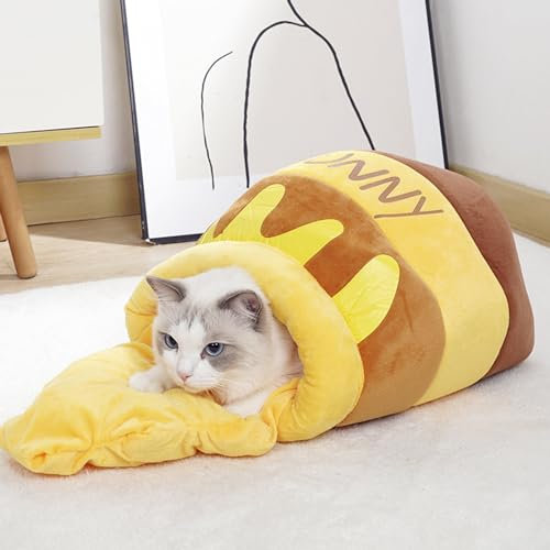 JIAHG Nid de Chien Chaton Chiot, Bee Jar Panier pour Petit Chien Chat, Nid d'animaux Domestiques Avez Lit Moelleux Confort Lavable, Hiver Lit Semi-fermé pour Chat Chien d'Intérieur