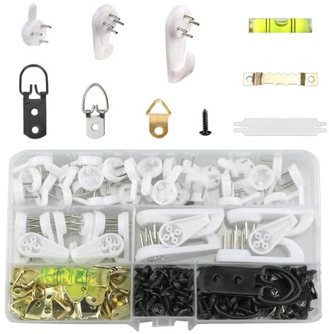 208 Stück Bilderhaken für Gipskarton, Ziegel, Mauerwerk, Beton, harte Wände, keine Nägel, Bilderhaken Set für Bilderrahmen, große Bilder, robustes Bild mit Werkzeugen