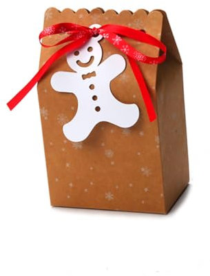 Healeved 6pcs Christmas Paper Candy Cookie Package Boxes White Tags and Ribbon for Christmas Holders and Packing Boxes