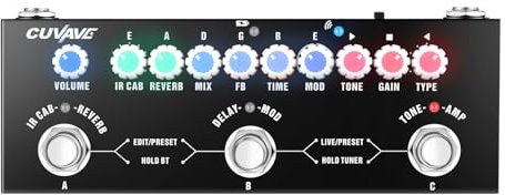 Sunydog Tragbares multifunktionales E-Gitarren-Kombinationseffektpedal mit kabelloser Musikwiedergabe, Telefonaufnahme, Audio-Typ-C-Schnittstellenfunktion