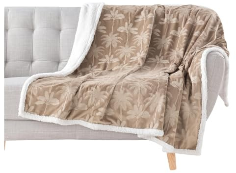 Douceur d'Intérieur, Plaid (125 x 150 cm) Palmys, Velours Imprimé/Sherpa