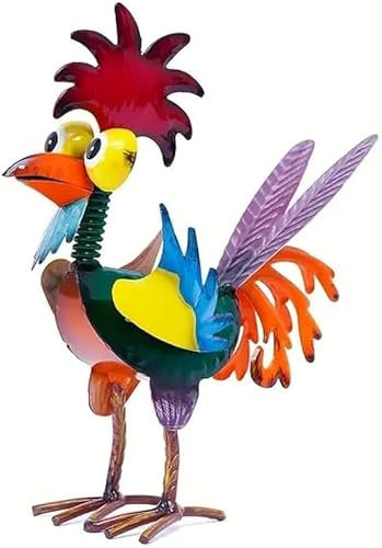 Funny Garden Rooster Statue, 2024 Newest Outdoor Wacky Metal Rooster Yard Statue Decoration, Metal Chicken Sculpture Thanksgiving Glossy Rooster Statue Outdoor Garden Patio Deck, Art Decoration/1369