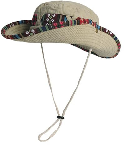 FUIPVGI Sonnenhut für Herren und Damen - Drucken Breite Krempe Dschungel Safari Boonie mit Kinnriemen - Faltbar Sonnenschutz Wandern Fischerhut